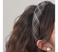 Macute Grid Series - Diadema hecha a mano, cómoda, acolchada, a cuadros, grande, para rascar, para mujer, 1 pieza (café oscuro, grande)