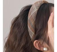 Macute Grid Series - Diadema hecha a mano, cómoda, acolchada, a cuadros, grande, para rascar, para mujer, 1 unidad (marrón, grande)