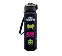 Mad Monkey Botella de agua Space Invaders - 1 litro de capacidad - Decoración retro para jugadores nostálgicos - Accesorios de los 80 - Incluye una elegante tapa abatible