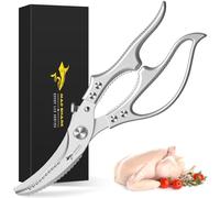 MAD SHARK Tijeras para Aves Profesionales | Seguro Seguridad y Empuñadura Antideslizante | Acción por Muelle, Lavavajillas | Para Huesos de Pollo, Carne, Pescado (Plata)