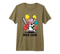 Mad Vaca Vaca Lleva una Motosierra. Caos Funny Chainsaw Crazy Camiseta Premium
