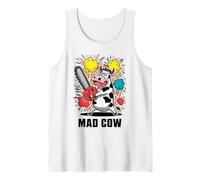 MAD VACA Vaca lleva una motosierra. Caos Funny Chainsaw Crazy Camiseta sin Mangas