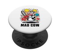 MAD VACA Vaca lleva una motosierra. Caos Funny Chainsaw Crazy PopSockets PopGrip Adhesivo