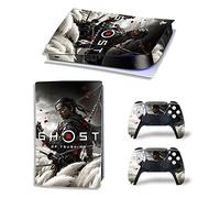 MaD Vision® Set de Skin Extra-Duraderas en Vinilo para PS5 Digital + 5 Pares de Aiming Rings|Kit Adhesivo y Resistente a los Arañazos para PlayStation 5 + 2 Controllers - para Ghost of Tsushima Diseño