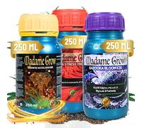 MADAME GROW Kit Kamala 3 x 250ml | Pack Fertilizantes Crecimiento Antiestrés y Engorde | Enraizante + Jabón Potásico + Engordador K30 | Pack 3 Abonos Orgánicos