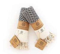 Madamelique Exclusivo Juego de 2 Toallas de Mano de 18 x 40 Pulgadas, Toalla Decorativa de baño Peshtemal para Manos, Cara, Cabello, Yoga, té, paño de Cocina, baño - 100% algodón Puro (Negro)