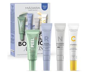 MÁDARA Botanic Activist - Mini kit de renovación de 4 etapas - exfoliante AHA, alternativa al retinol, suero de niacinamida y crema de vitamina C - Regalo natural para el cuidado de la piel, perfecto