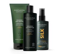 MÁDARA Organic Hair Repair Bundle - Nourish & Repair Shampoo (250ml), Conditioner (200ml) & SILK Micro-Keratin Healthy Hair Mist (90ml) - Set fortalecedor para cabello seco y dañado - Vegano y natural