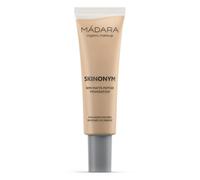 MÁDARA SKINONYM Semi-Matte Peptide Foundation, #35 TRUE BEIGE, 30ml. Base natural con péptidos que apoyan el colágeno, acabado semimate, cobertura edificable, beneficios para el cuidado de la piel.