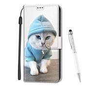 MadBee Funda Compatible con iPhone 14 (6,1 Pulgadas), Cuerpo Completo Patrón Flip Caso Tapa Cartera Soporte Plegable Función Ranuras Tarjetas Caja Cubierta Carcasa (Gato C)