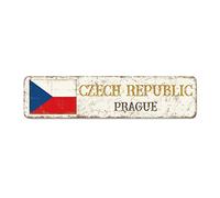 Madcolitote Cartel de metal de la bandera de la República Checa de Praga, recuerdo de la ciudad de la capital, República Checa Praga, letrero de metal rústico para decoración del hogar, regalo para