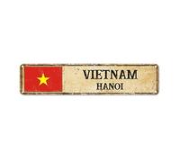 Madcolitote Cartel de metal personalizado de Vietnam con bandera de Vietnam HANOI Capital Country City Souvenir Cartel de metal de aluminio para decoración del hogar, regalo para amigo extranjero,
