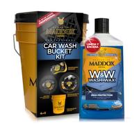 Maddox Detail - Detailing Pack - Incluye Champú para coche con cera, Cubo Con Tapa, Esponja Para Lavar Coche | Espuma Activa y Brillo Profesional Para Coche | Wash & Wax + Car Wash Bucket Kit