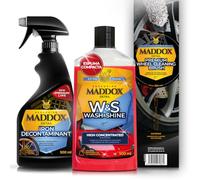 Maddox Detail - Kit Limpieza Coche Exterior | Wash & Shine con Espuma Activa + Iron Decontaminant + Cepillo Premium para Llantas | Brillo, Descontaminación y Detailing Profesional