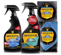 Maddox Detail - Pack Completo de Cuidado Automotriz con Protección y Brillo Superior | Glass Cleaner, Premium Microfiber, Ceramic Protection y Multi-Use Microfiber 2x500ml
