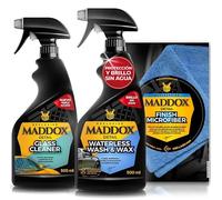 Maddox Detail - Pack de Limpieza Integral | Limpieza y Protección Completa | Alta Eficiencia y Fácil Aplicación | Waterless Wash & Wax, Glass Cleaner y Finish Microfiber