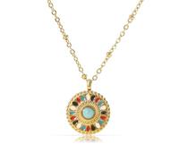 Made by Nami Collar para mujer dorado con colgante de mandala y piedras preciosas en colores o verdes, de acero inoxidable quirúrgico 40 + 5 cm, joya bohemia, resistente al agua e hipoalergénica