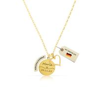 Made by Nami Collar Personalizado Mujer con Corazones Entrelazados y Colgante Grabado, Oro 18K, Acero Inoxidable 316L, 40+5 cm Ajustable, Collar con Nombre, Iniciales o Símbolo (Design 2)