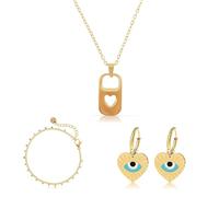 Made by Nami Juego de joyas Boho con collar dorado para mujer + pulsera + pendientes dorados de acero inoxidable quirúrgico impermeable e hipoalergénico, Klein, Acero inoxidable, No es una piedra
