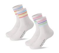 Made by Nami [MEJORADO Calcetines de Tenis Retro Juego de 3 - Calcetines Deportivos Unisex Blancos con Estampado - 3 Pares Transpirables Crew Socks Algodón Calcetines, Set 4, 35-40