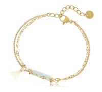 Made by Nami Pulsera de doble fila para mujer, oro con perlas y colgantes de colores, 16 + 3 cm, pulsera dorada, Anpassbar, Acero inoxidable, No es una piedra preciosa