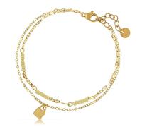 Made by Nami Pulsera de doble fila para mujer, oro con perlas y colgantes de colores, 16 + 3 cm, pulsera dorada, Anpassbar, Acero inoxidable, No es una piedra preciosa