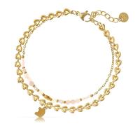 Made by Nami Pulsera de doble fila para mujer, oro con perlas y colgantes de colores, 16 + 3 cm, pulsera dorada, Anpassbar, Acero inoxidable, No es una piedra preciosa
