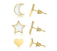 Made by Nami Set de pendientes para mujer en diferentes formas con luna, estrella, corazón, sol, nácar, pendientes dorados de acero inoxidable quirúrgico, joyas resistentes al agua, regalo para ella
