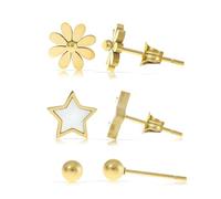 Made by Nami Set de pendientes para mujer en diferentes formas con luna, estrella, corazón, sol, nácar, pendientes dorados de acero inoxidable quirúrgico, joyas resistentes al agua, regalo para ella
