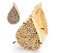 Made Easy Kit Bee House - Atrae abejas masón y cortador de hojas - Hábitat polinizador de bambú natural con cuerda de yute - Hotel para jardín y patio trasero - Refugio de insectos ecológico (gotas de