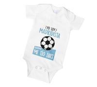 Made in Gift Body Personalizado Futbolero para Bebé - Elige Equipo y Familiar (Papá, Mamá, Abuelo...) - 100% Algodón - Regalo Original para Recién Nacido - Talla 0 a 12 Meses - Azul
