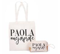 Made in Gift - Bolsa Tote y Neceser Beige Personalizados Hashtag - Regalo Original para Profesores Fin de Curso | Detalle Agradecimiento Maestro o Maestra