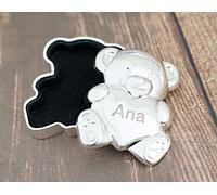 Made in Gift Cajita Pequeña de Acero Personalizada con Nombre en forma de Osito Amoroso con Corazón para el Primer Corte de Pelo del Rutucha o Hair Curl Box