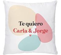 Made in Gift Cojín Personalizado de 40x40cm en Varios Diseños a Color con Foto, Texto y Nombres Impreso sobre Funda Extraíble de Cremallera con Relleno Incluido de Regalo Original (Formas de Colores)