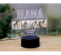 Made in Gift Lámpara de Metacrilato Personalizada en Varios Diseños de Placa con Foto, Texto y Nombres de Base Negra con Iluminación LED Multicolor y Cable USB como Regalo Original (Mamá)