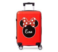 Made in Gift Maleta Infantil Personalizable Mickey y Minnie Roja con Ruedas - Trolley Cabina 55x35x20 cm - Ideal para Viaje y Vacaciones - Maleta de Niño con Diseño Divertido y Nombre Personalizado