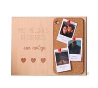 Made in Gift - Marco de Madera con Corcho Personalizado y Fotos Polaroid - Regalo Original para Parejas “Mis Mejores Recuerdos” | Decoración Romántica con Texto Personalizado, 30x21 cm