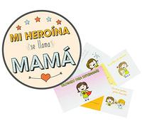 Made in Gift Pack con Pegatina "Mi Heroína se Llama Mamá" y Talonario de Vales para Madres con Diez Cheques Canjeables Perfecto como Regalo Original para el Día de la Madre