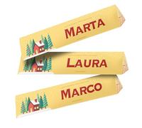 Made in Gift Pack de Tres Barras de Chocolate Suizo con Leche y Almendras de 100 gramos Toblerone Personalizadas con Nombre o Texto y Árbol de Navidad con Diseño en Colores (Casita nevada)