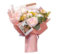 Made in Gift | Ramo de Flores de Ganchillo Personalizado con Foto | Ramo Artificial Tejido a Mano Que Nunca se Marchita | Regalo Original para Aniversario, Cumpleaños y Día de la Madre, Peonias
