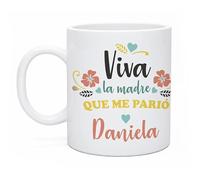 Made in Gift Taza Blanca de Cerámica con Asa 33cl para Mamá Personalizada con Nombre o Texto de Regalo Original para el Día de la Madre Apta para Microondas y Lavavajillas (Viva la Madre que me Parió)