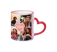 Made in Gift Taza de Cerámica de Color Rojo con Asa en Forma de Corazón Personalizada 33cl Collage Corazón de Color Rojo como Regalo Original para Parejas y Enamorados