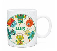 Made in Gift Taza de Plástico Infantil con Asa Dinosaurio Personalizada de 33 Cl de Capacidad con Nombre y Texto en Color (Pandilla Robot)