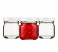 made in home - Lot de 80 mini tarros de vidrio de 40 ml, tarros para especias con tapa roscada, tarros de prueba, tarros para mermelada, tarros pequeños para miel, tarros redondos (tapas blancas)