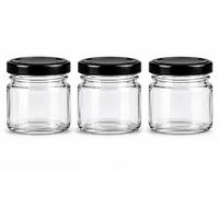 Made in Home - Lote de 100 mini tarros de cristal de 40 ml para especias con tapa de rosca, frascos redondos para mermelada y miel (tapas negras)