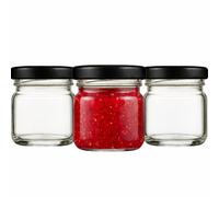 made in home - Lote de 80 mini tarros de cristal de 40 ml, tarros de especias con tapa de rosca, tarro de ensayo, tarros de mermelada, pequeños tarros de miel, frascos redondos (tapas negras)