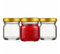 made in home - Lote de 80 mini tarros de cristal de 40 ml, tarros de especias con tapa de rosca, tarro de ensayo, tarros de mermelada, pequeños tarros de miel, frascos redondos (tapas doradas)