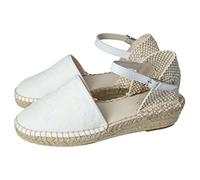 MADE IN SPAIN 223 Alpargatas ESPARDEÑAS para COMUNIÓN o Ceremonia de Lona Blanca con Flores pegadas Beig de Maredas Espadrilles Hechas en Caravaca de la Cruz, España NIÑA Zapato COMUNIÓN Blanco 36