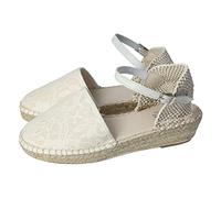 MADE IN SPAIN 223 Alpargatas para COMUNIÓN o Ceremonia de Lona beig Marfil con Flores Hechas en Caravaca de la Cruz, España NIÑA Zapato COMUNIÓN Marfil 36