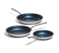 Made In Utensilios de cocina - Juego de sartenes antiadherentes de 3 piezas (incluye 8", 10", 12 ") - Revestimiento inoxidable de 5 capas - Italia - Compatible con inducción (azul puerto)